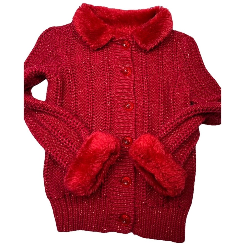 GreenDog Red Cardigan Button Up Sweater chunky knit Girls Vtg Y2K Sz 5 Holiday